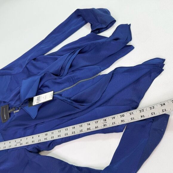 BCBGMaxazria Flora Jacket Womens XS Blue Cascade Collar Full Zip Blazer New - Picture 4 of 10